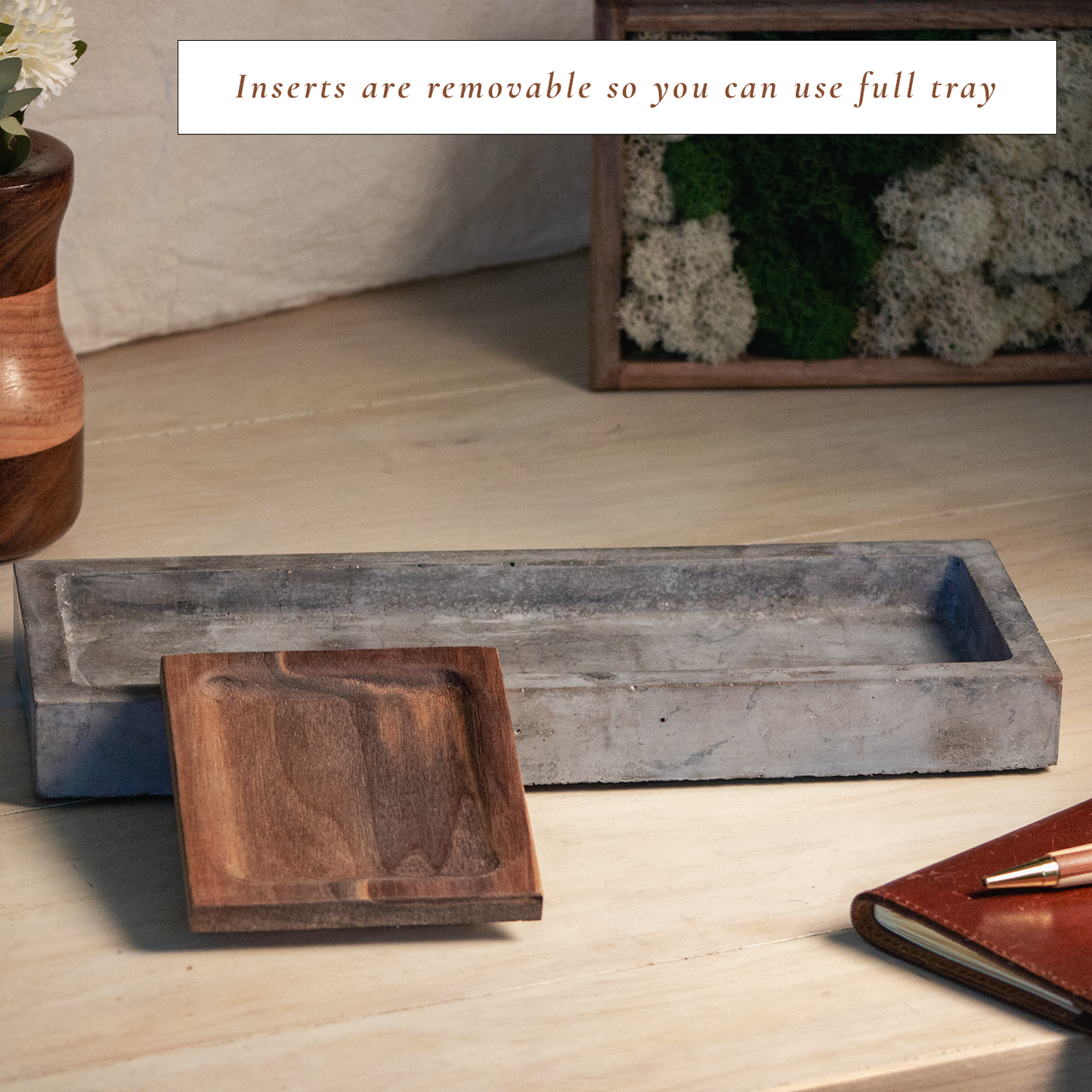 Concrete & Wood Desk Organizer with Phone Stand