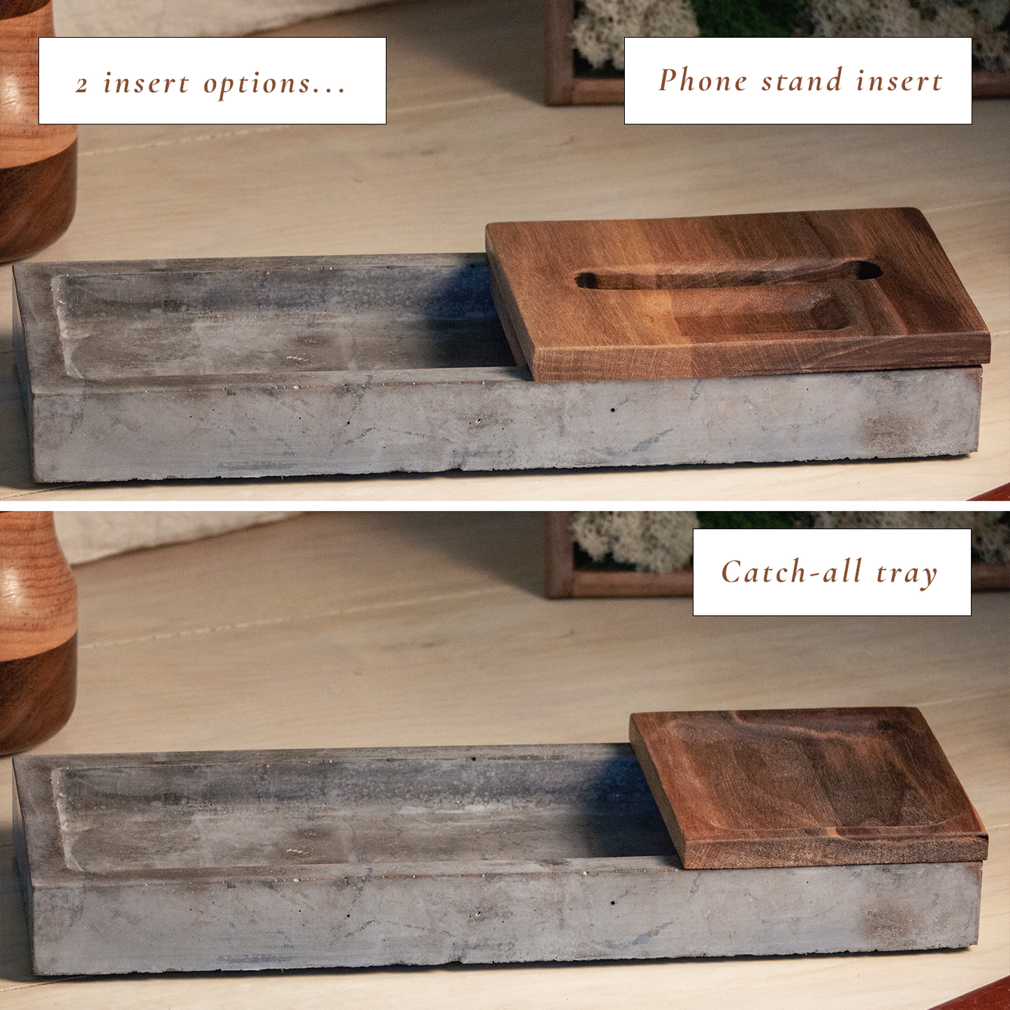 Concrete & Wood Desk Organizer with Phone Stand