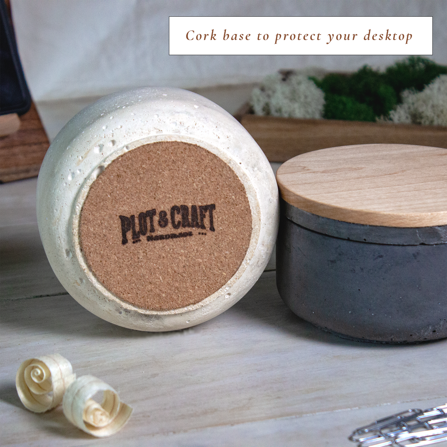Beeswax Candle in Concrete Jar - Reusable Desk Organizer