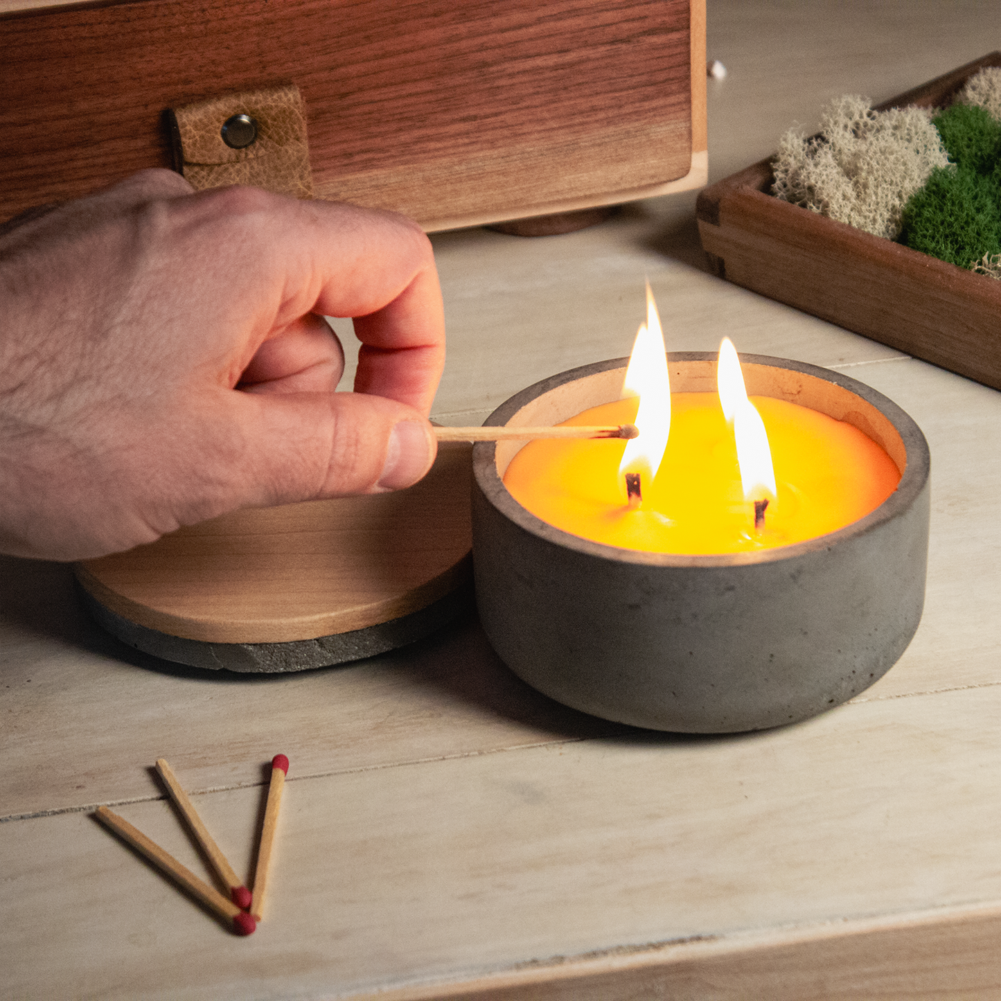 Beeswax Candle in Concrete Jar - Reusable Desk Organizer
