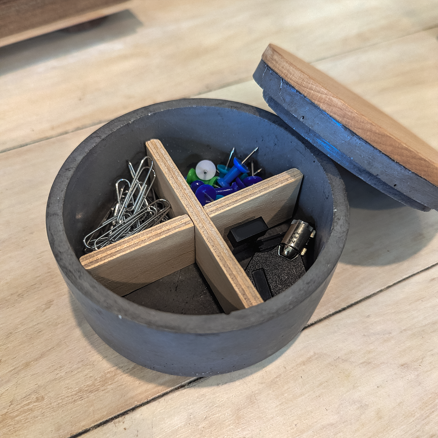 Beeswax Candle in Concrete Jar - Reusable Desk Organizer