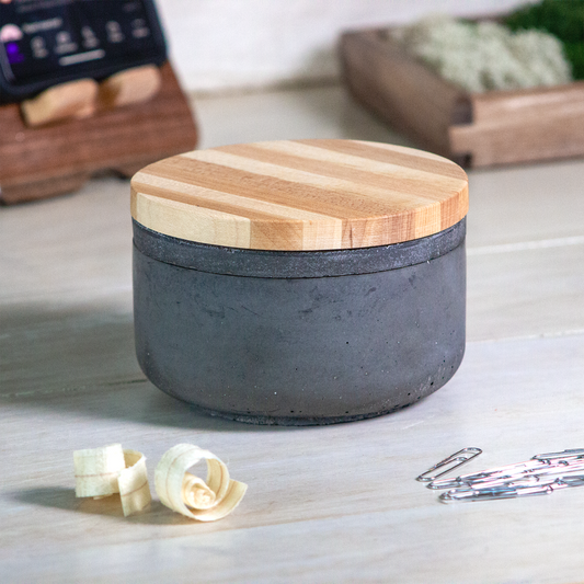 Wood and Concrete Storage Jar with Lid