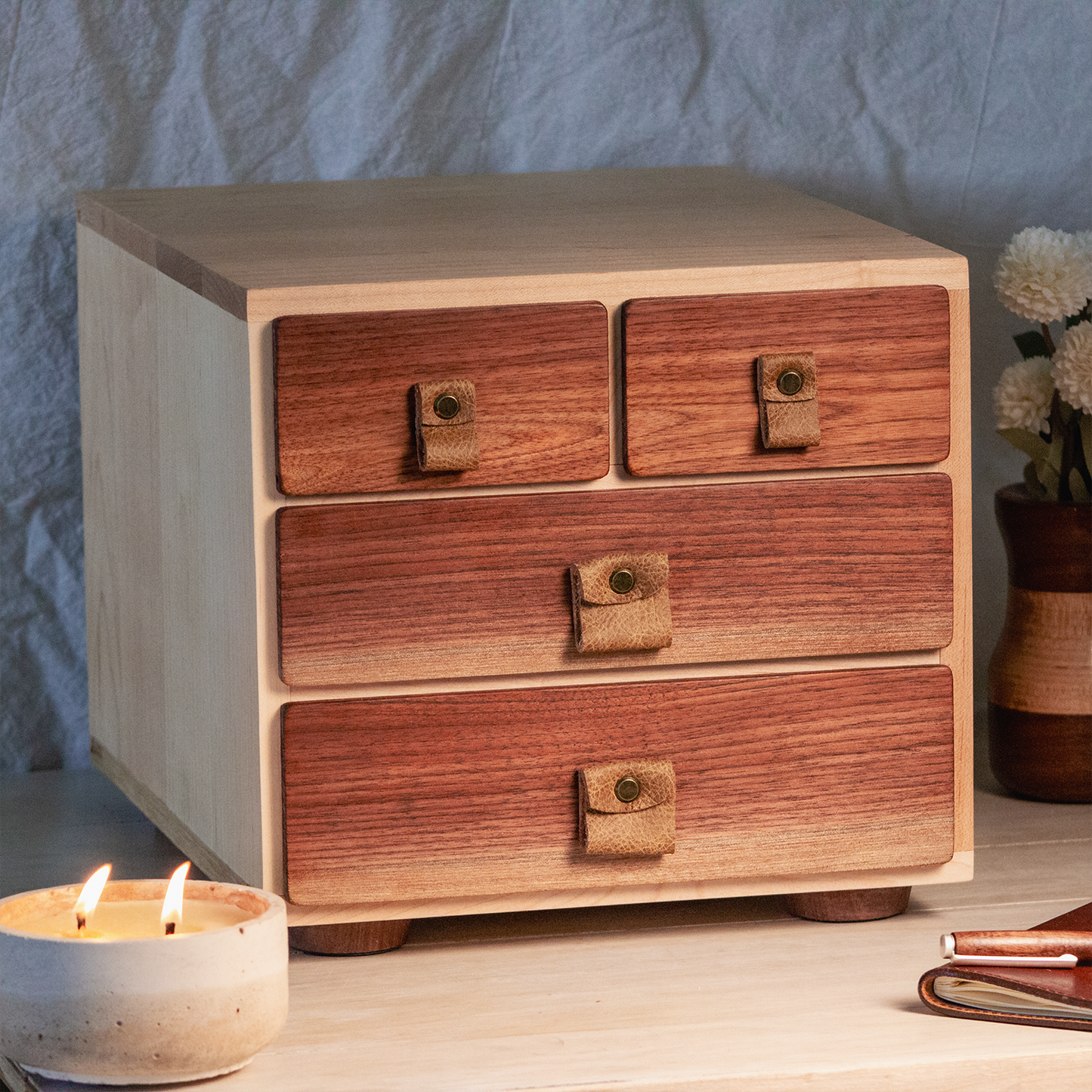 Wood Desk Organizer with 4 Drawers