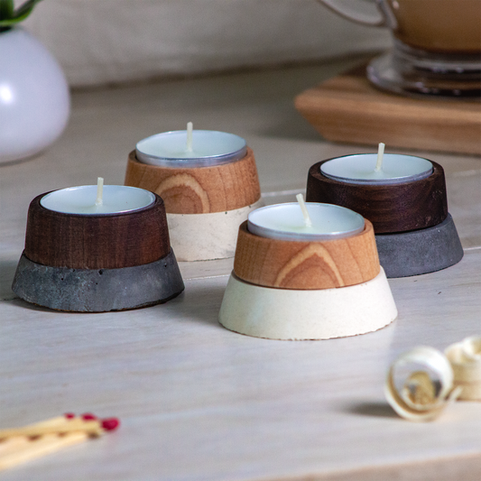 Wood and Concrete Tea Light Candle Holders - 2-Pack