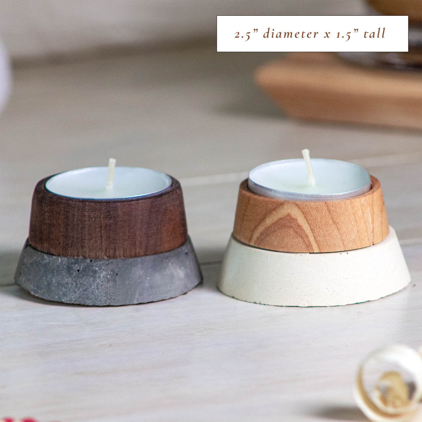 Wood and Concrete Tea Light Candle Holders - 2-Pack