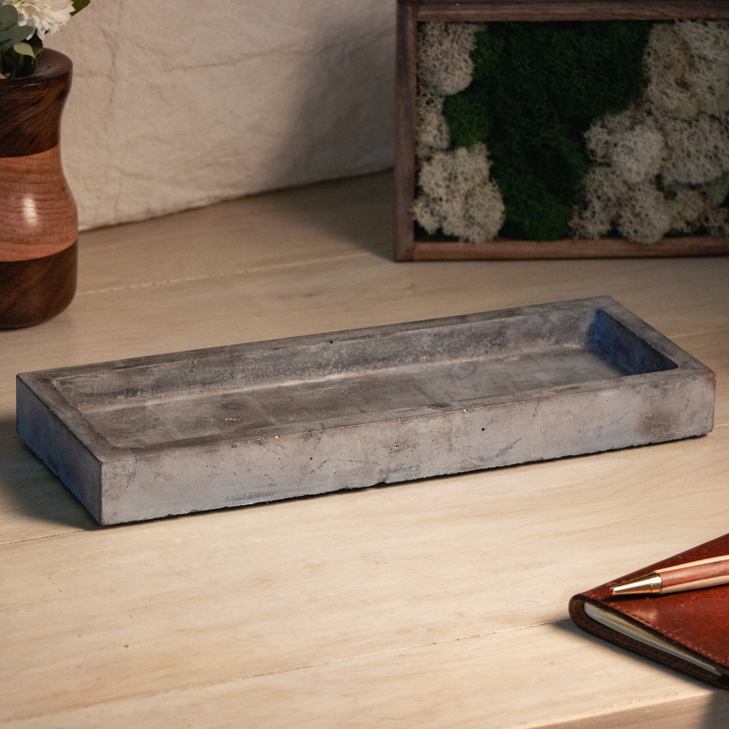 Concrete & Wood Desk Organizer with Phone Stand