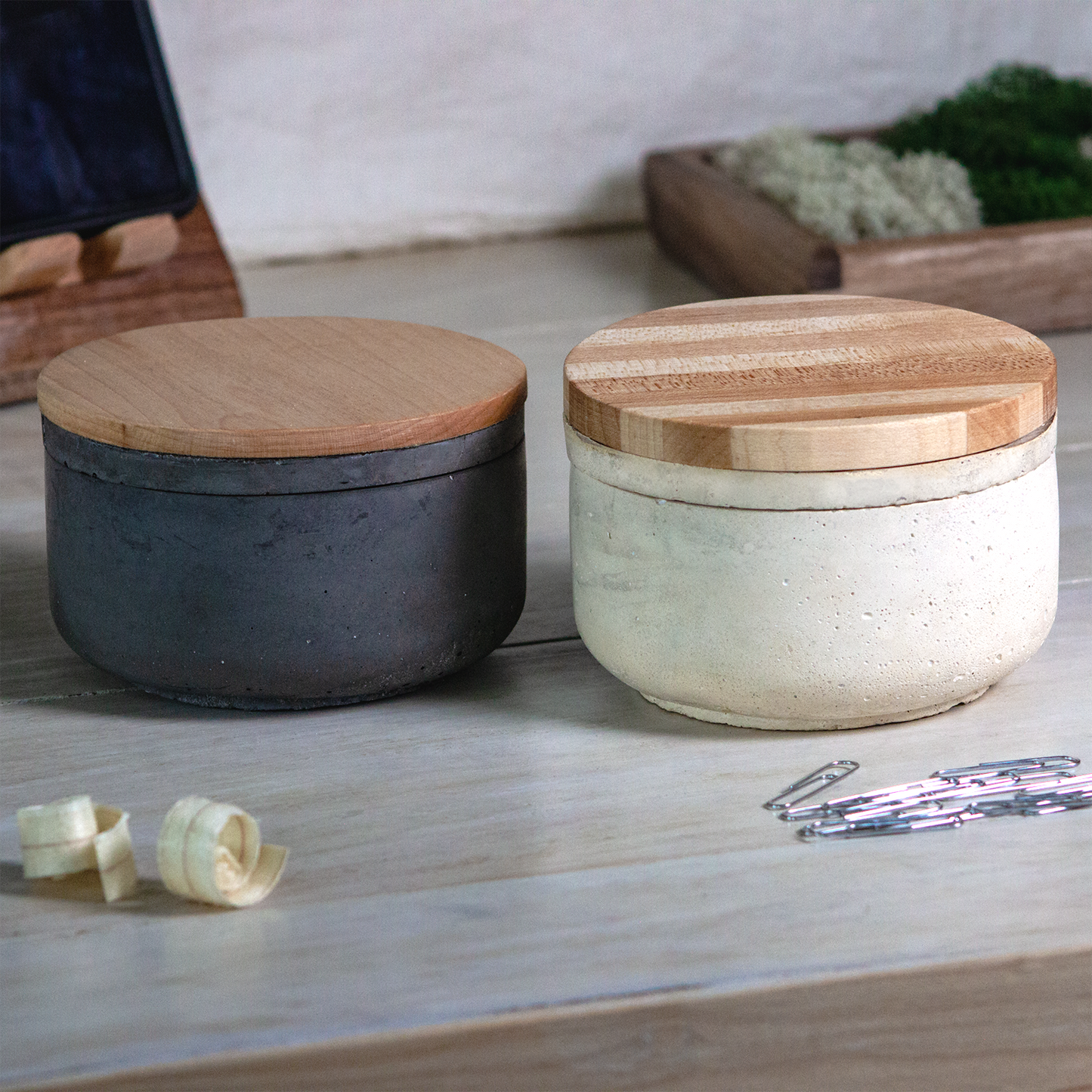 Wood and Concrete Storage Jar with Lid