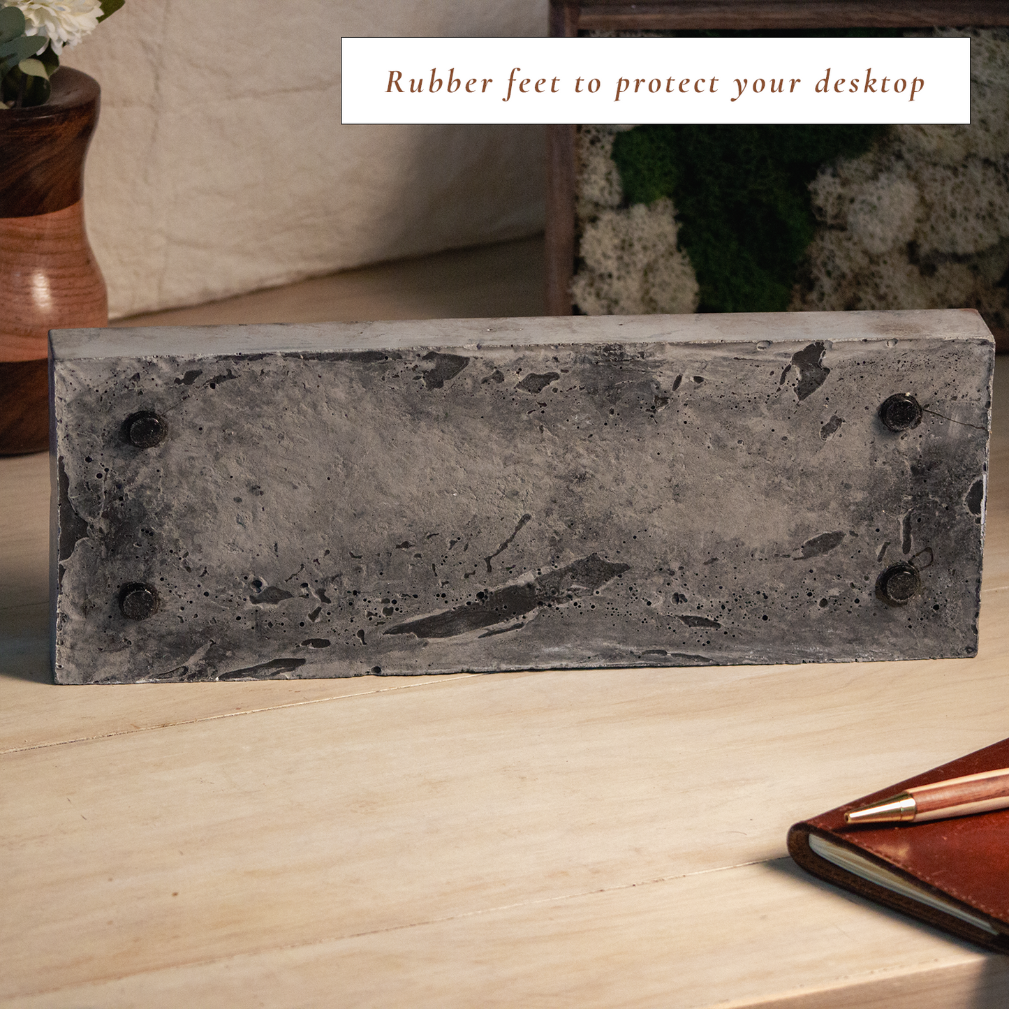 Concrete & Wood Desk Organizer with Phone Stand