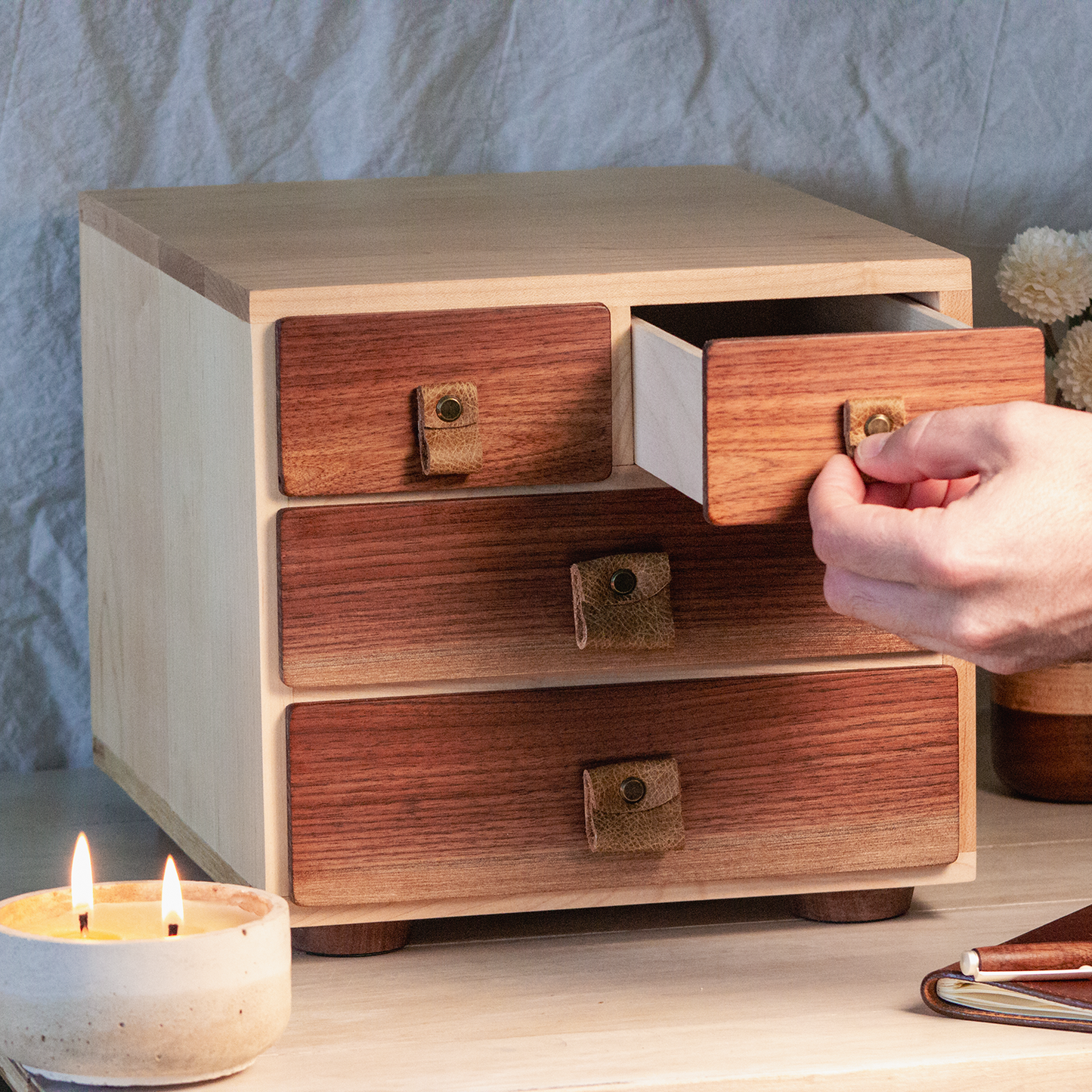 Wood Desk Organizer with 4 Drawers