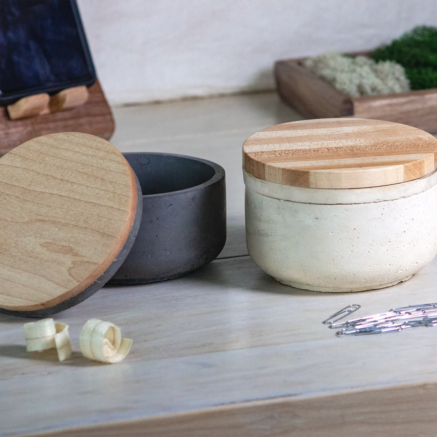 Wood and Concrete Storage Jar with Lid