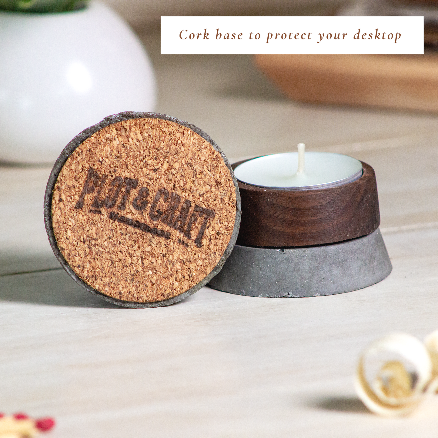 Wood and Concrete Tea Light Candle Holders - 2-Pack