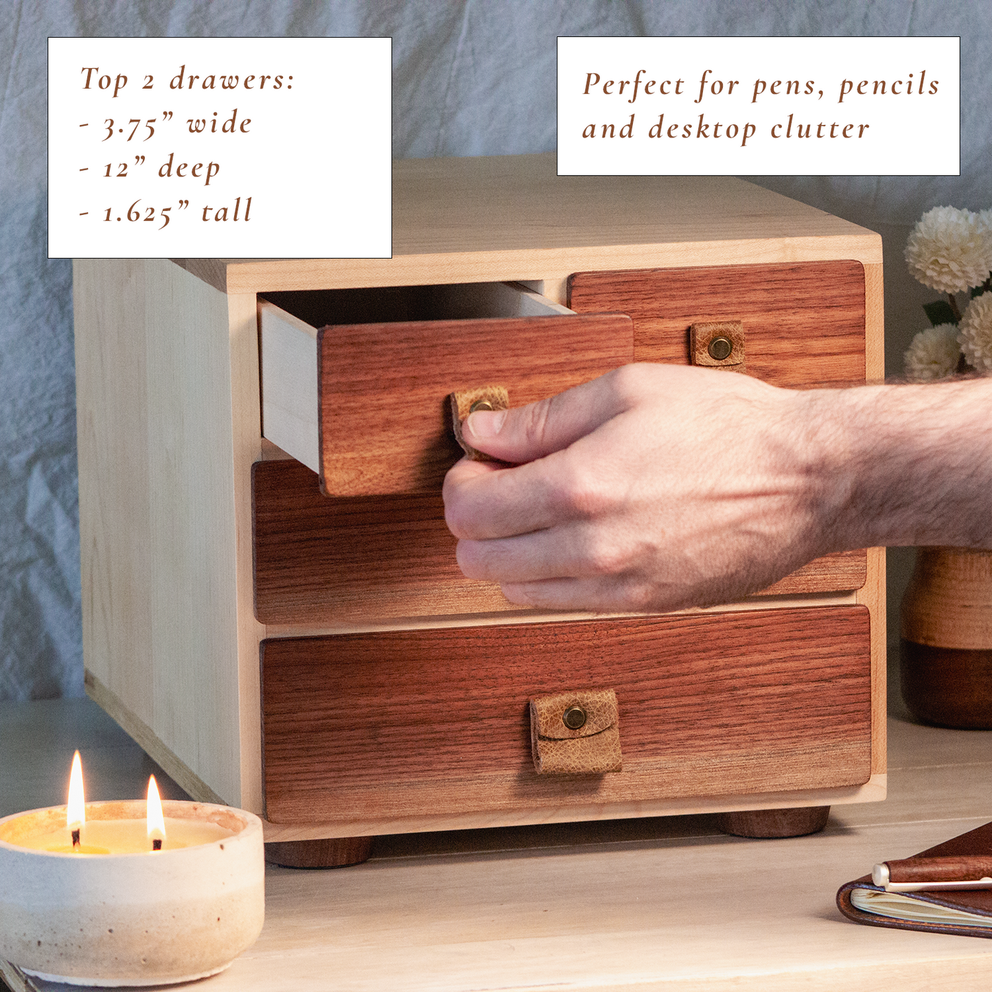 Wood Desk Organizer with 4 Drawers