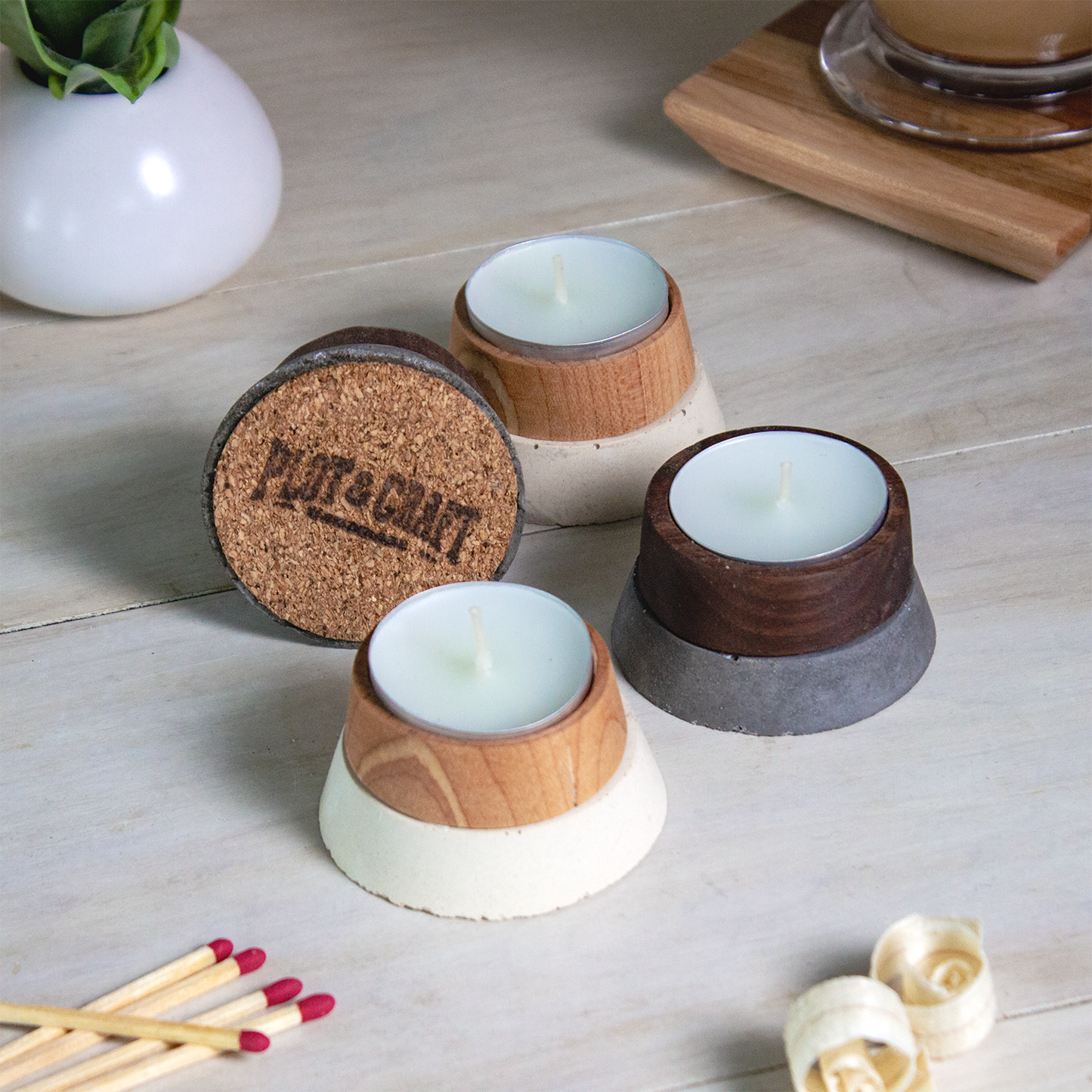 Wood and Concrete Tea Light Candle Holders - 2-Pack