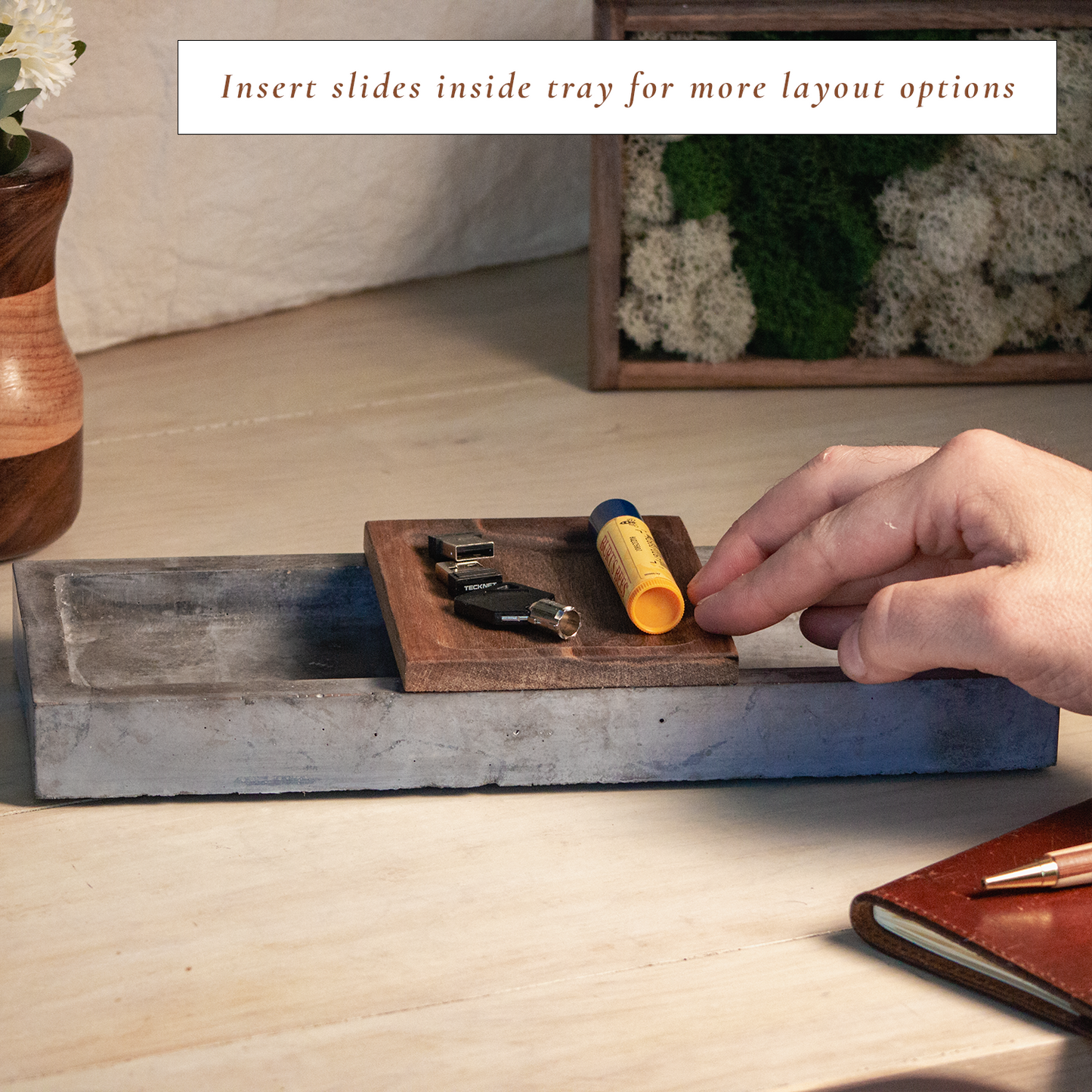 Concrete & Wood Desk Organizer with Phone Stand