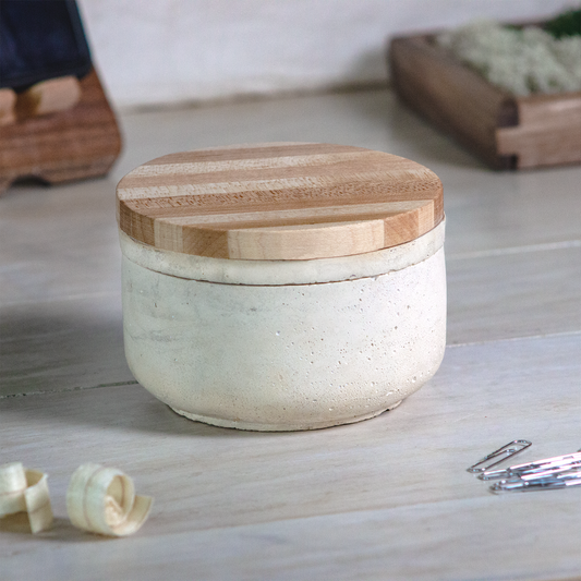 Wood and Concrete Storage Jar with Lid