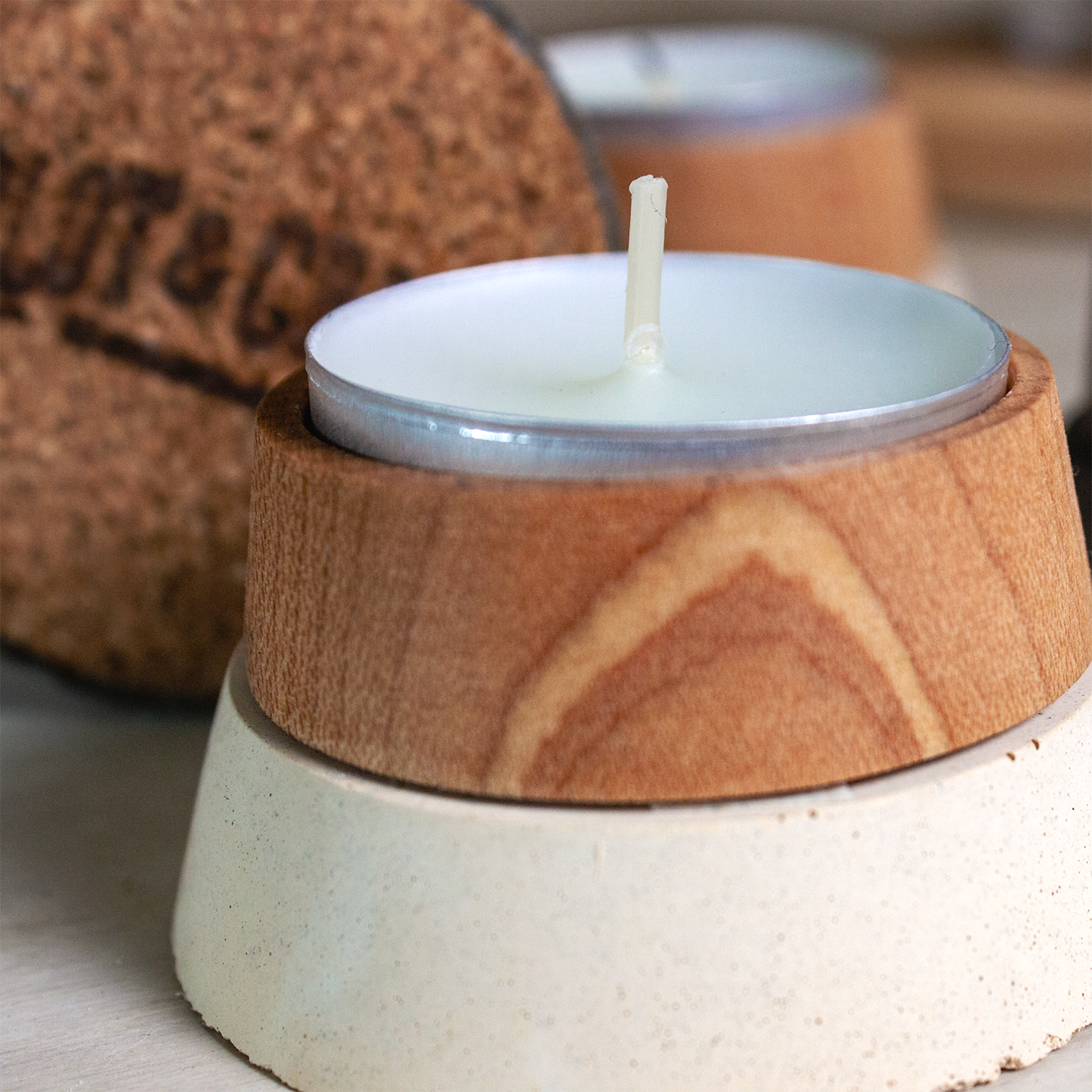 Wood and Concrete Tea Light Candle Holders - 2-Pack